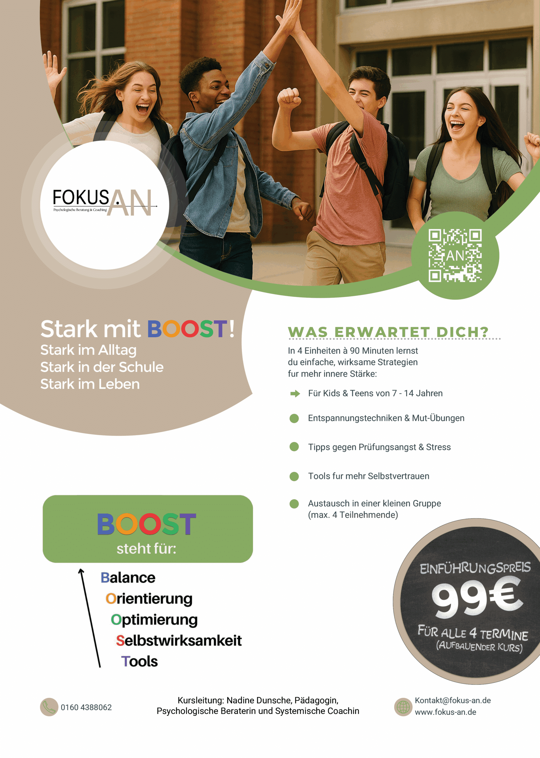 Flyer Boost Kurs für Kinder und Jugendliche. Fokus An in Ingolstadt und Eichstätt
